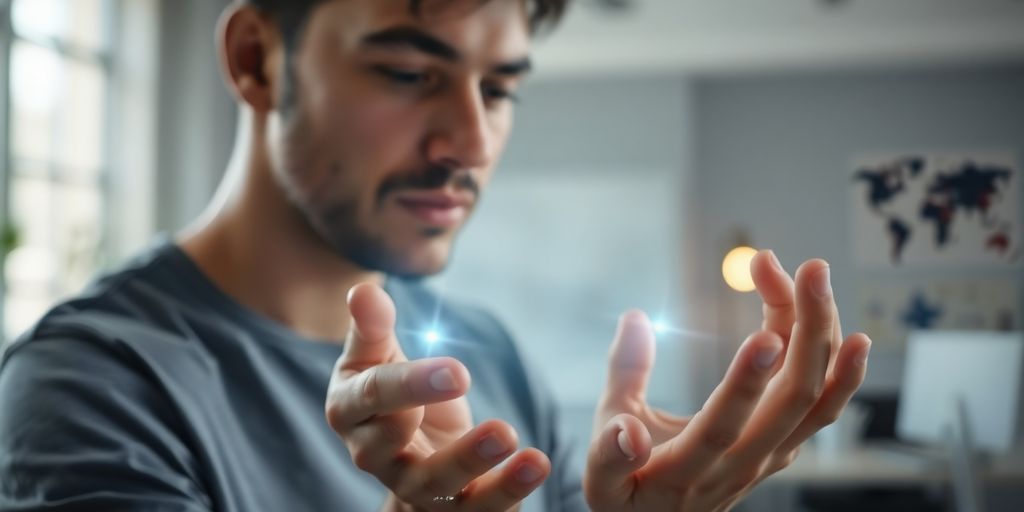 Person learning new skills with futuristic tech.