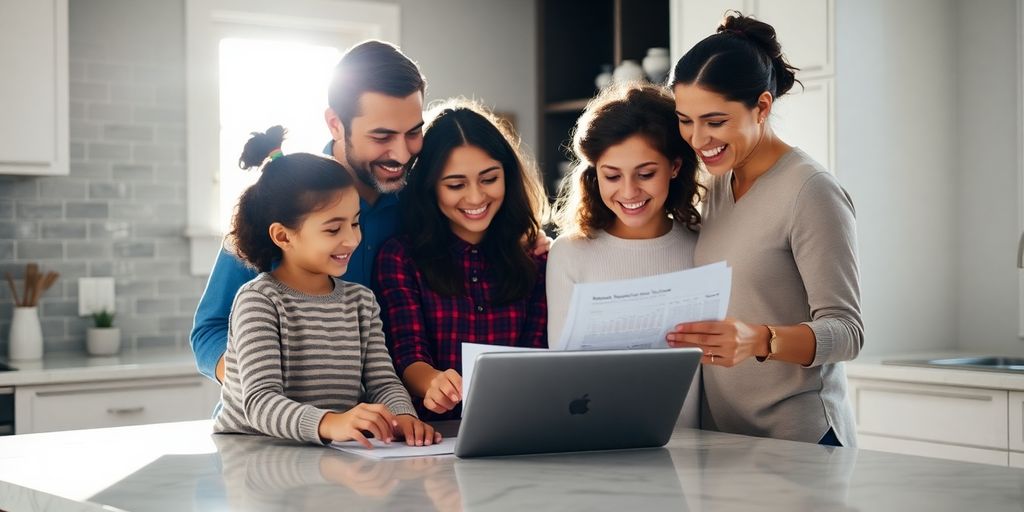 Family planning finances on a tablet at home.